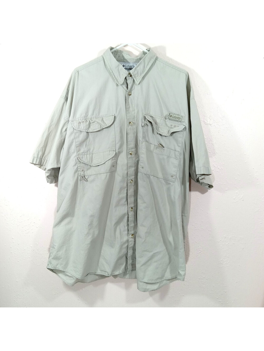 Columbia Tan Cotton Fishing Shirt Button Up 2XL Loose Fit Short Sleeves